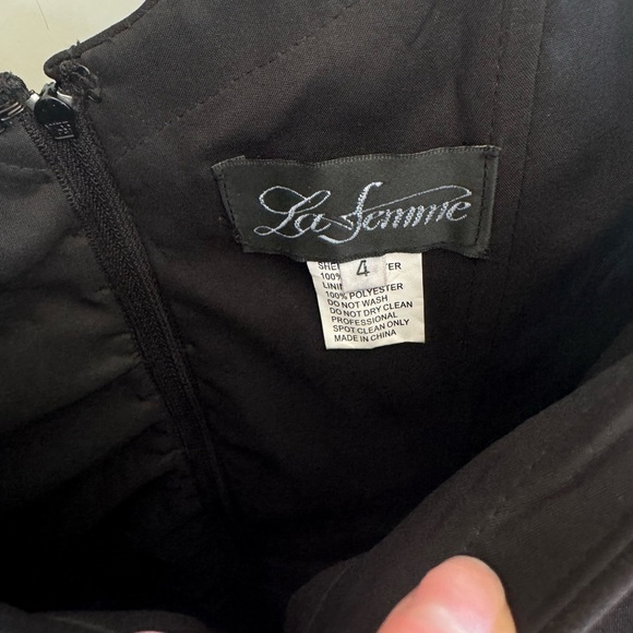 La Femme Black Long Sleeve Evening Gown with Sheer Sleeves - Picture 3 of 3